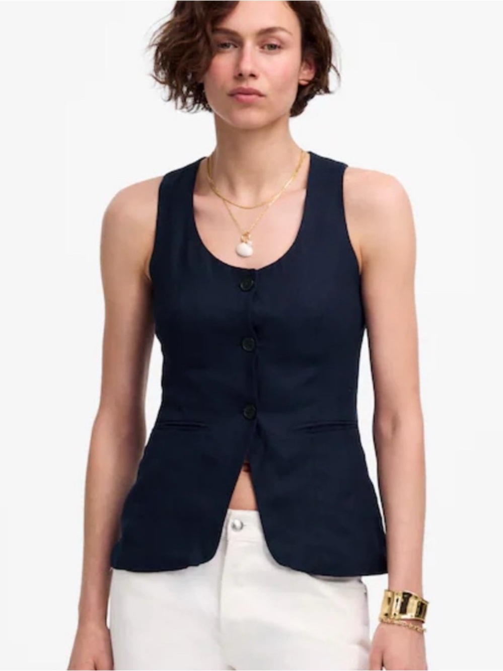Madewell Scoopneck Cutaway Vest 100% Linen Juniper Berry NWT Coastal size 8